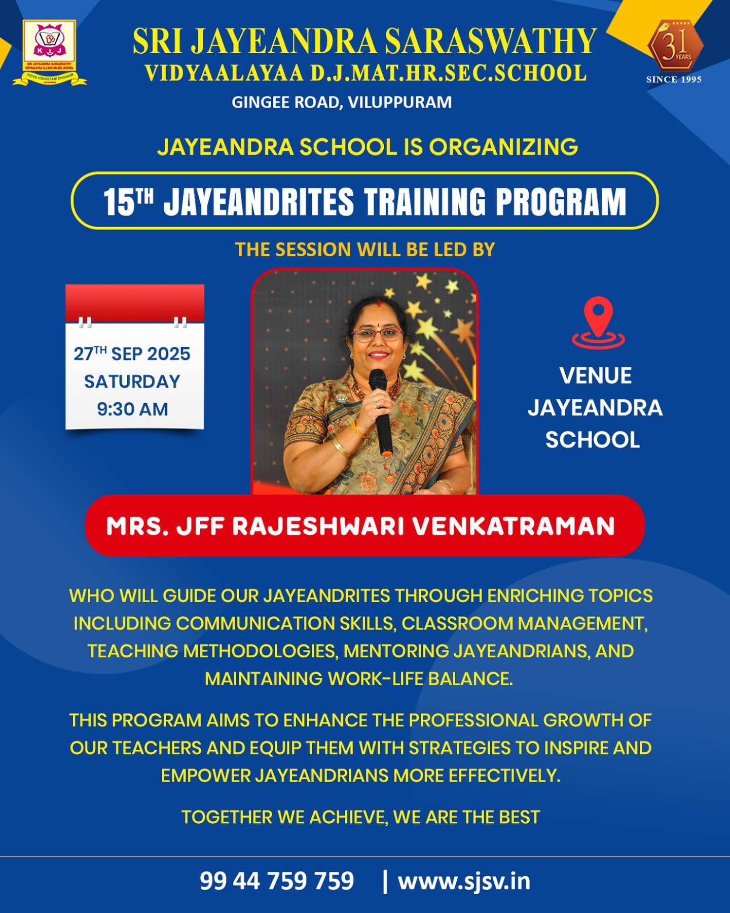 15th Jayeandrites Training Program at Sri Jayeandra Saraswathy Vidyaalaya, Villupuram