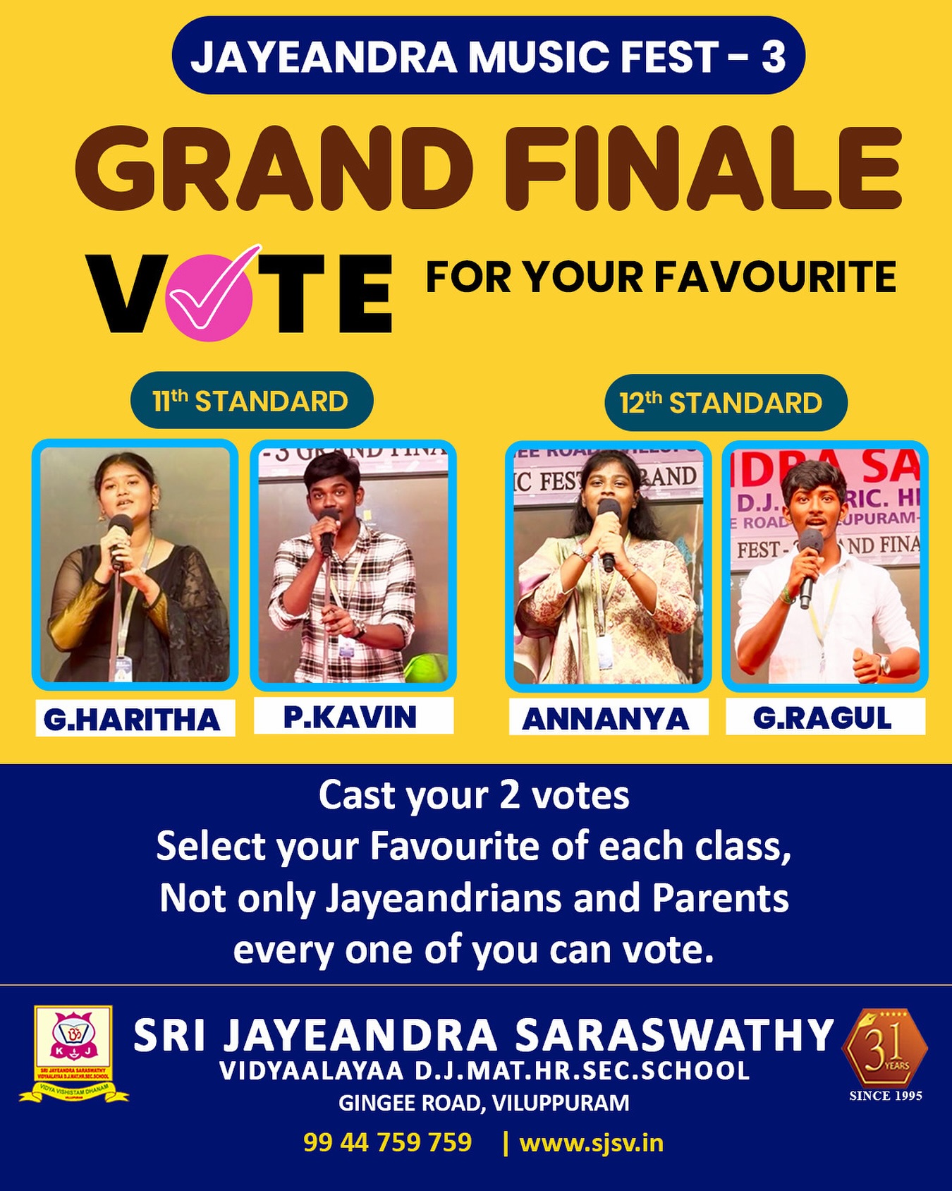 Jayeandra Music Fest 3 Grand Finale | Vote for Your Favourite Performer | SJSV Villupuram