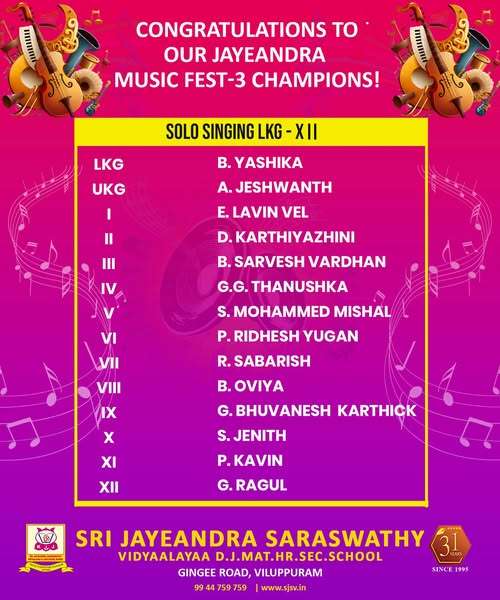 Jayeandra Music Fest 3 – Solo Singing Champions (LKG – XII)