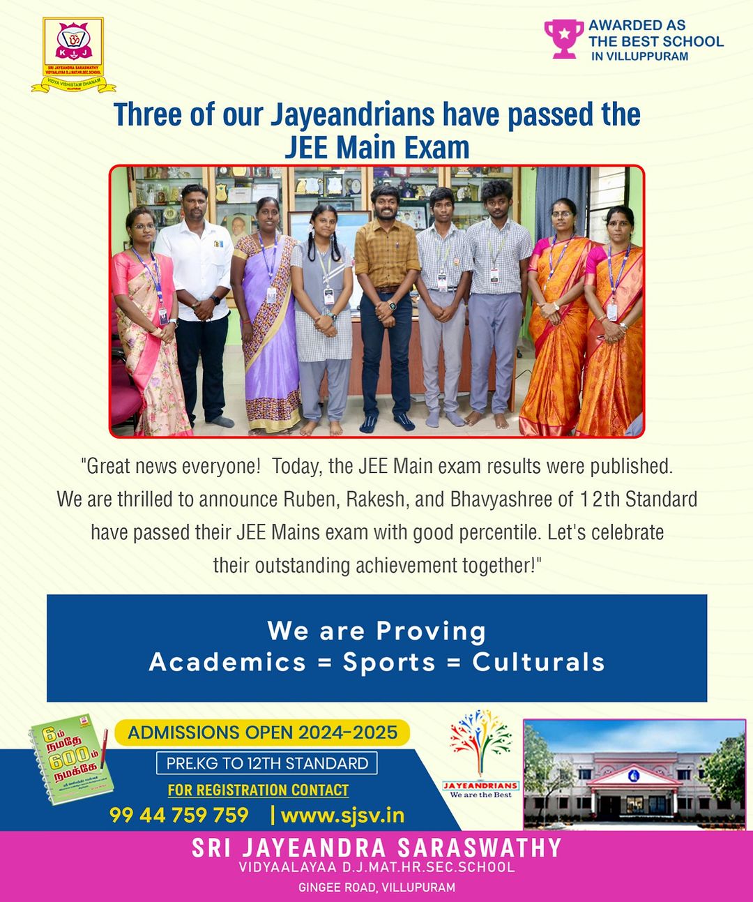 Three Of Jayeandra Have Passed the JEE Main Exam